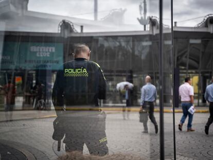 The police is present in Corferias, a place where local, national and international events take place, on July 27, 2023, in Bogotá.