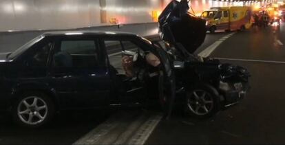 Estado en que quedó el coche siniestrado en los túneles de la M-30