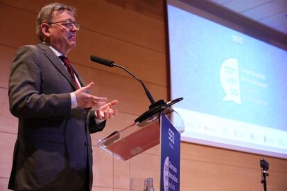 El president de la Generalitat, Ximo Puig, participa en la jornada sobre 'Gobernanza metropolitana en el área de Valencia', este martes.