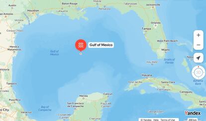 Una captura de pantalla del Golfo de Mxico desde Yandex, el 12 de febrero de 2025.