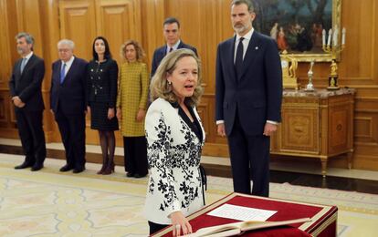 Nadia Calviño, en la toma de posesión del Gobierno.