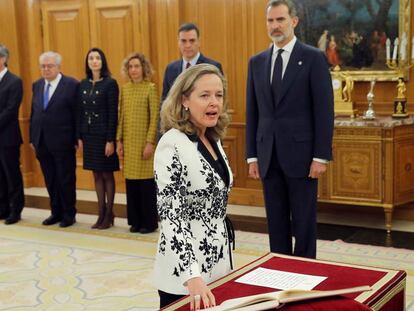 Nadia Calviño, en la toma de posesión del Gobierno.