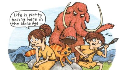 Ilustración de la portada de 'Lucy y Andy Neandertal', de Jeffrey Brown.
