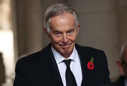 El ex primer ministro del Reino Unido, Tony Blair, este domingo durante el acto de recuerdo del fin de la I Guerra Mundial, en Londres.