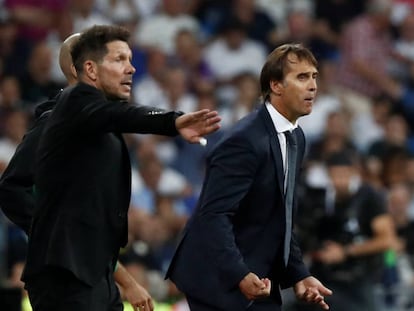 Simeone y Lopetegui, durante el derbi.