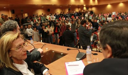 Pablo Iglesias and Íñigo Errejón took part in a protest against UPyD party spokeswoman Rosa Díez (left) in 2010.