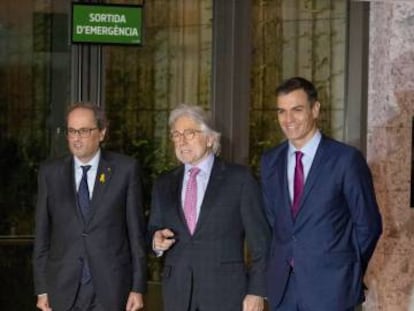 Quim Torra, Josep Sánchez Llibre i Pedro Sánchez.