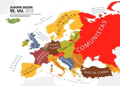 Uno de los mapas incluidos en el libro ‘Atlas de los prejuicios’, de Yanko Tsvetkov.