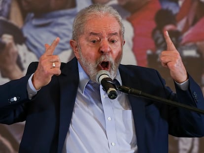 El expresidente Lula da Silva, este miércoles durante la conferencia de prensa en São Bernardo do Campo.