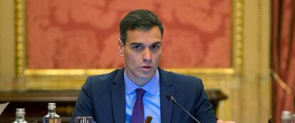 El presidente del Gobierno, Pedro Sánchez, durante la reunión del Consejo de Ministros que se celebró en Barcelona.