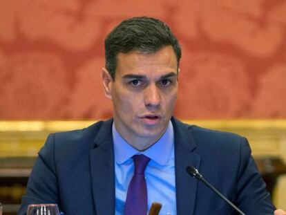 El presidente del Gobierno, Pedro S&aacute;nchez, durante la reuni&oacute;n del Consejo de Ministros que se celebr&oacute; en Barcelona.