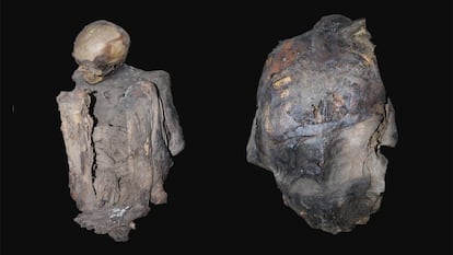 momia vista de frente y de espaldas, en una imagen producida por el Ministerio de Cultura del Perú. Puno (Perú)