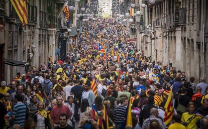 Una calle de Barcelona durante la pasada jornada del 11 de septiembre.