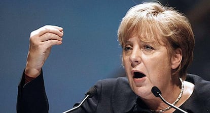 La canciller alemana, Angela Merkel, durante su discurso en el congreso del PPE