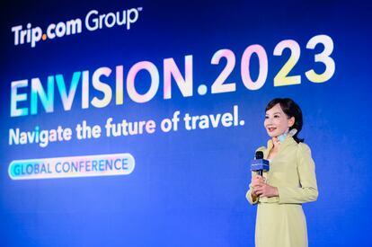 La consejera delegada de Trip.com Group, Jane Sun, la semana pasada en el foro de turismo Envision 2023, dedicado a los socios de la compañía.