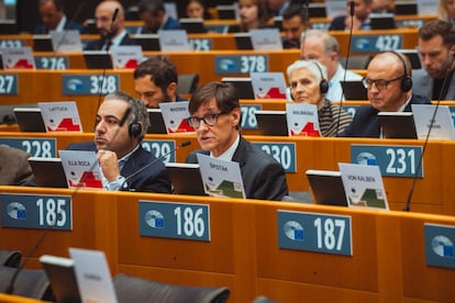 Un momento de la intervención de Salvador Illa en el Pleno del comité de las regiones. / ARNAU CARBONELL (Govern)