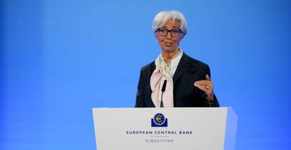 Christine Lagarde, presidenta del BCE, durante una comparecencia en Fráncfort.
