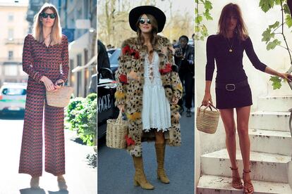 Veronika Heilbrunner, Anna Dello Russo y Jeanne Damas luciendo ‘minicapazos’ al estilo Birkin.