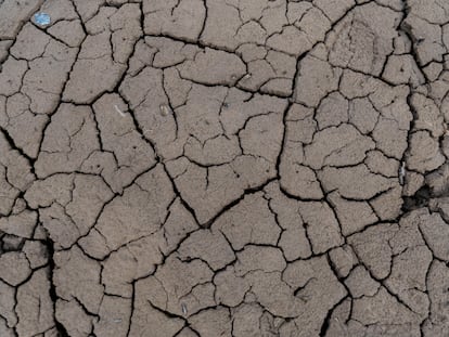 Tierra seca de un embalse de Cataluña por la sequía, uno de los efectos que pueden agravarse en España por el cambio climático.