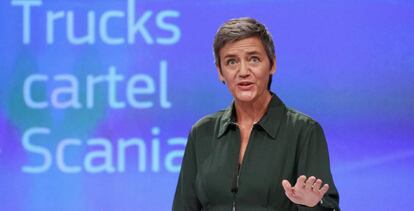 Margrethe Vestager informa sobre el caso Scania en Bruselas.