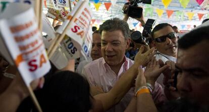 Santos durante um ato de campanha em Cali.