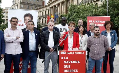 La candidata del PSN a la presidencia del Gobierno de Navarra, María Chivite, en un acto de campaña.