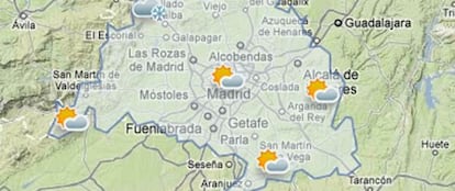 Mapa de la previsin meteorolgica en la Comunidad de Madrid para hoy.