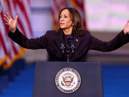 Kamala Harris, este miércoles, durante su discurso.