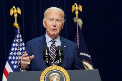 Joe Biden, presidente de Estados Unidos, durante su conferencia de prensa, este mircoles en Maryland.