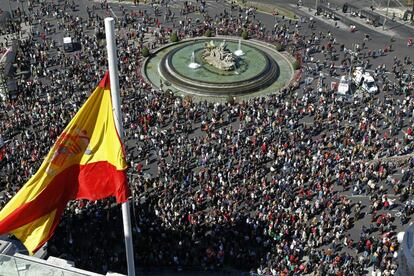 Madrid. Vista de la Plaza de Cibeles al inicio de la concentración.