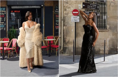 Kim Kardashian y Naomi Campbell posan con diseños de Balenciaga en el marco de la semana de la moda de París.