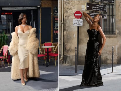 Kim Kardashian y Naomi Campbell posan con diseños de Balenciaga en el marco de la semana de la moda de París.