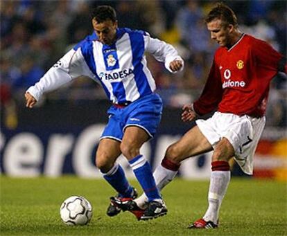 Fran y Beckham, en el Deportivo-Manchester de la temporada pasada.