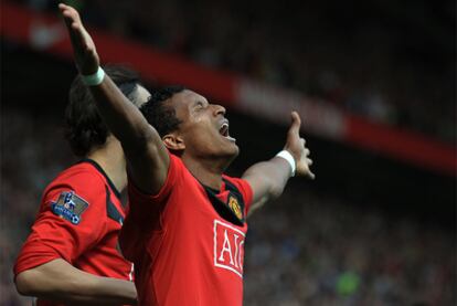 El jugador del Manchester United Nani celebra su tanto ante el Tottenham.