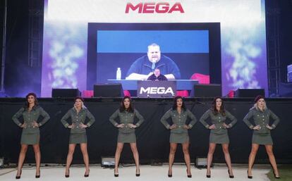 Kim Dotcom, fundador de Megaupload, durante la presentaci&oacute;n de Mega, su nueva p&aacute;gina de descargas. 