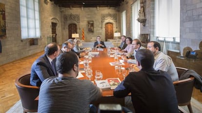 The pro-independence parties at the start of the meeting on Friday.