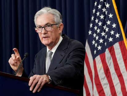 Federal Reserve Chair Jerome Powell answers a question during a press conference at the Federal Reserve in Washington, U.S., November 1, 2023.