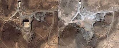 Imágenes por satélite de la instalación siria de Al Kibar, bombardeada por Israel, antes y después del ataque.