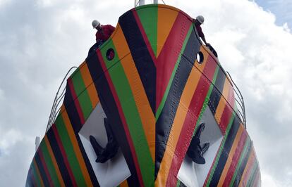 Buque piloto Edmund Garner, joya de la armada británica, convertido en pieza de ‘street art’ durante la Bienal de Liverpool, en 2015.