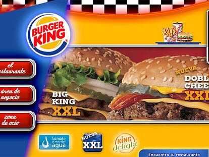 Página web de Burguer King con la hamburguesa XXL.