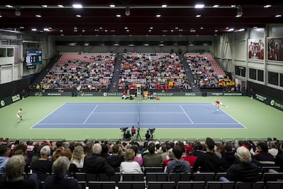 Panorámica del Swiss Tennis Arena durante el Stricker-Martínez.