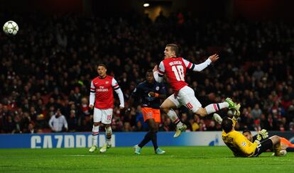 Jack Wilshere, del Arsenal, marca ante el Montpellier.