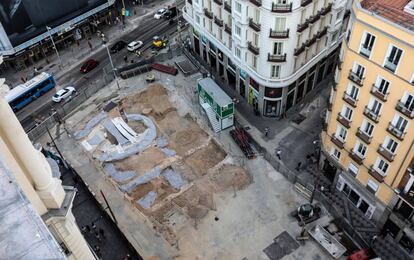 Aspecto de las obras en la estación de metro de Gran Vía, este viernes.