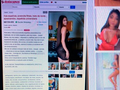 Páginas web en las que promocionaban los servicios de las chicas que captaban para la trama.