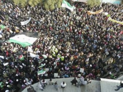 Manifestación antigubernamental en Idlib.