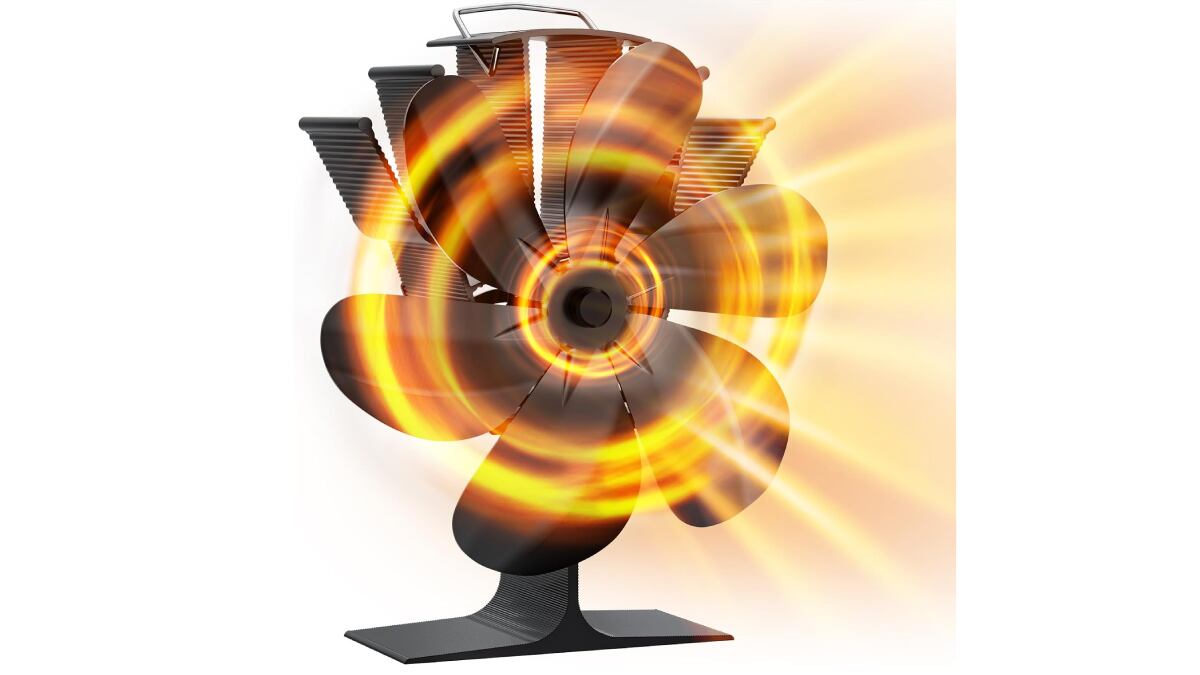 Vista frontal del ventilador para chimeneas más vendido en Amazon.