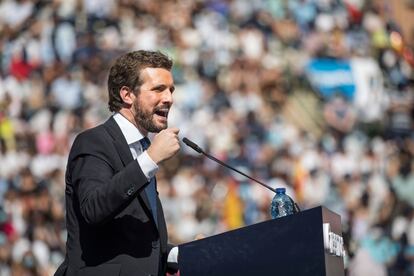 Pablo Casado, en el acto de clausura de la convención nacional del PP, este domingo en la Plaza de Toros de Valencia.