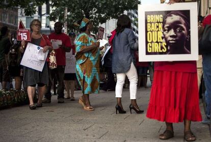 Manifestaci&oacute;n en Washington en el 100&ordm; d&iacute;a de secuestro de las estudiantes nigerianas por parte de Boko Haram.