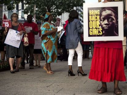 Manifestaci&oacute;n en Washington en el 100&ordm; d&iacute;a de secuestro de las estudiantes nigerianas por parte de Boko Haram.