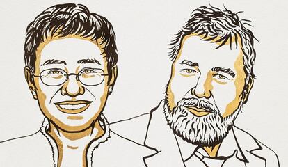 Maria Ressa e Dmitry Muratov, ganhadores do Nobel da Paz 2021.